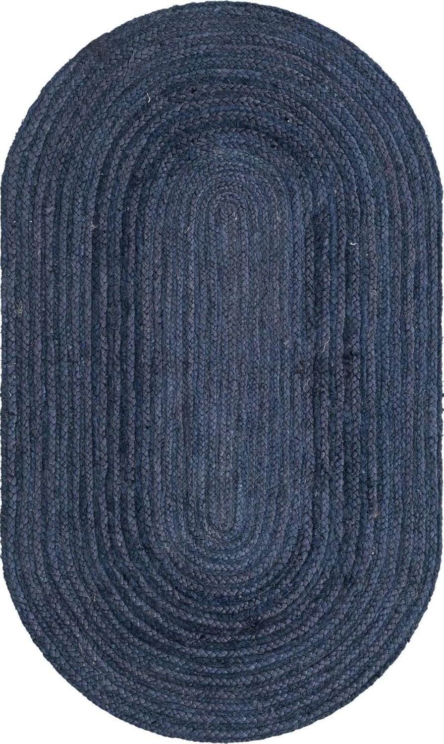 Natural Jute Hand Braided Bohemian Blue Jute Area Rugs