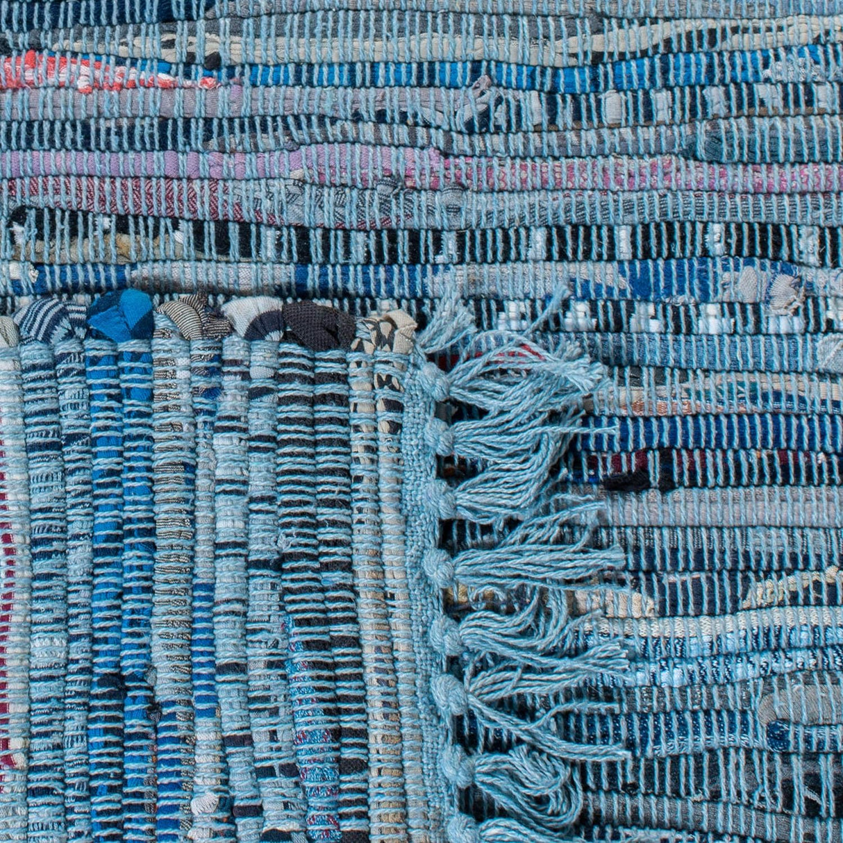 Handmade Boho Stripe Washable Blue/Multi Cotton Area Rug