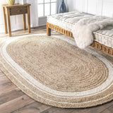 White Braided Border Bohemian  Natural Fiber Rugs