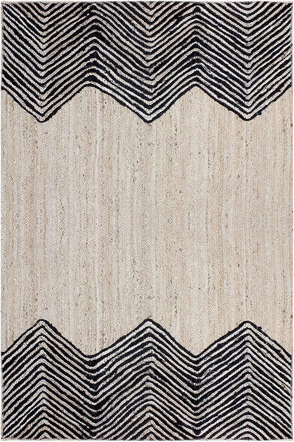 Indian Hand Braided Rug Geometric Black & Beige Jute Rug for Home/Office