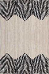Geometric Black Beige Jute Rug - Handmade Indian Braided Floor Mat