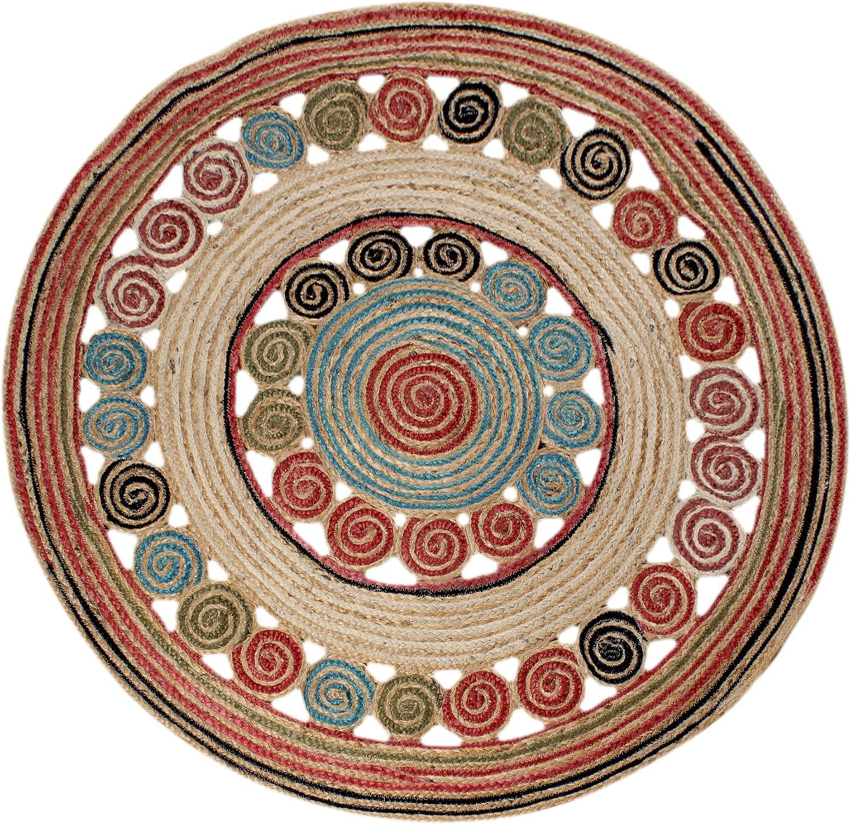 Geometric Beige & Multicolor Colorful Jute Chindi Cotton Area Rug