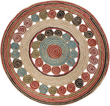 Geometric Beige & Multicolor Colorful Jute Chindi Cotton Area Rug