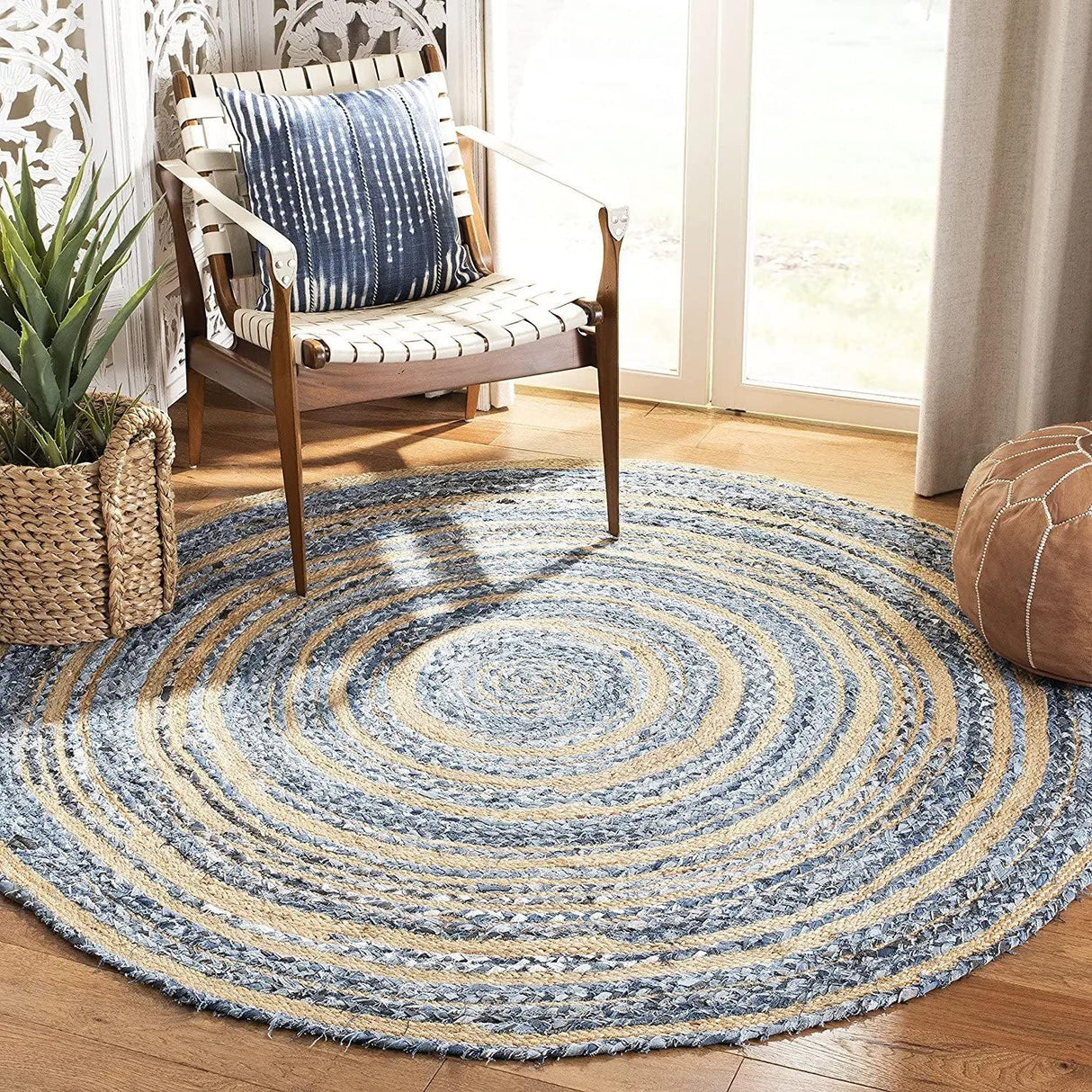 Round Shape Cotton-Jute Hand Braided Natural Jute Rugs