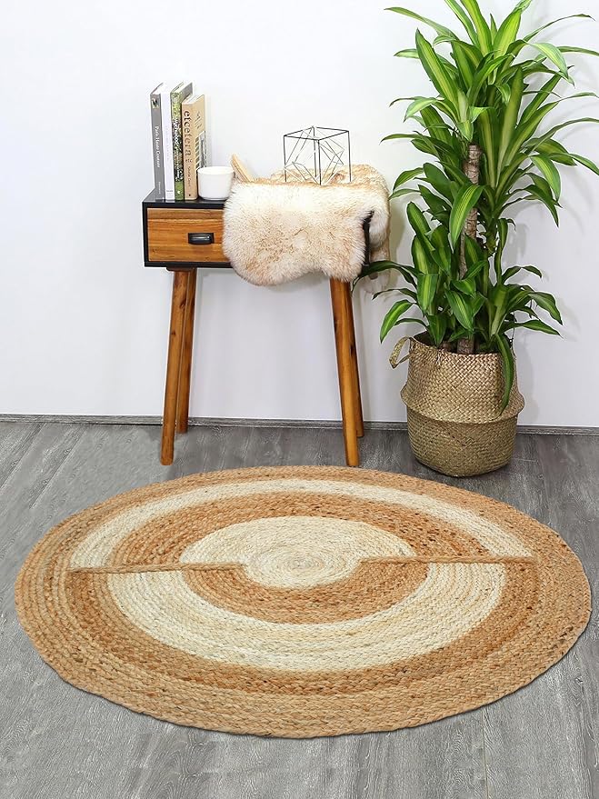 Round Traditional Design Jute Door Mat for Bedroom