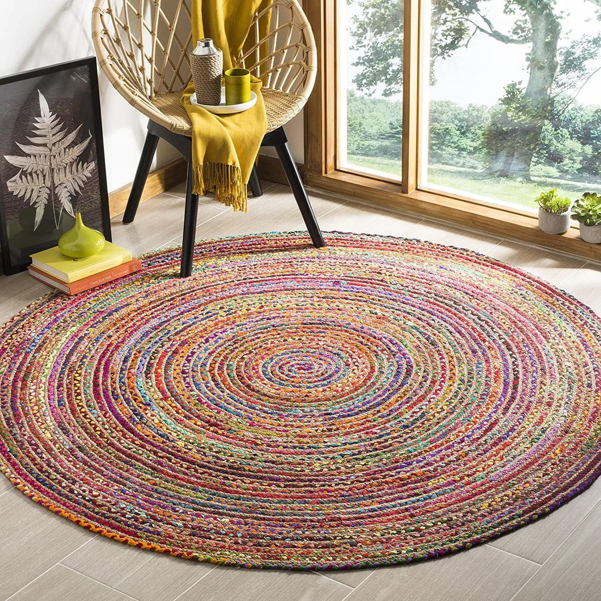 Round Shape Cotton-Jute Hand Braided Natural Jute Rugs