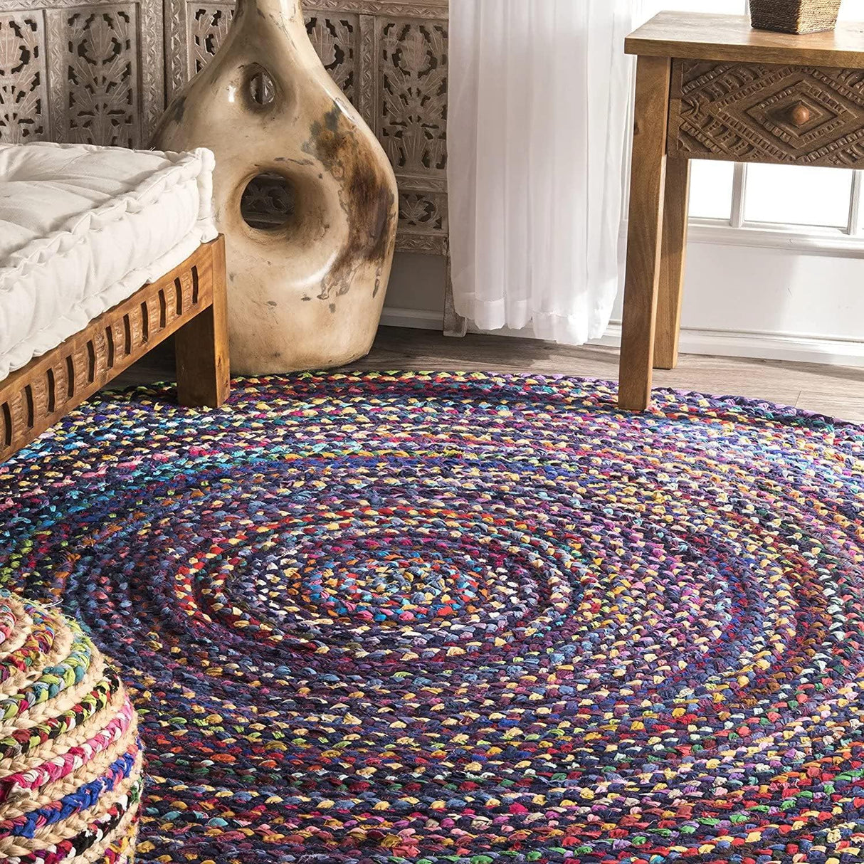 Round Shape Cotton-Jute Hand Braided Natural Jute Rugs