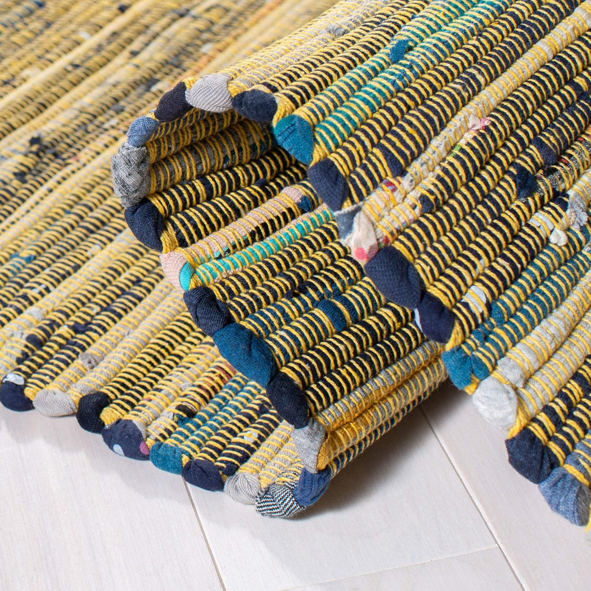 Handmade Boho Stripe Washable Yellow/Multi Cotton Rugs For Living Room
