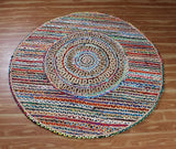Round Geometric Multicolor Beige Chindi Cotton Jute Area Rug