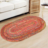 Indian Hand Braided Multicolor Jute Chindi Cotton Rug