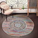 Round Geometric Multicolor Beige Chindi Cotton Jute Area Rug