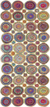 Geometric Beige & Multicolor Colorful Jute Chindi Cotton Area Rug