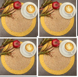 Non-Slip Table Top,Handmade BraideYellow Border Beige Inside Coaster