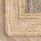 Natural Fiber Area Rug – Grey with Beige Border for Modern Home Decor