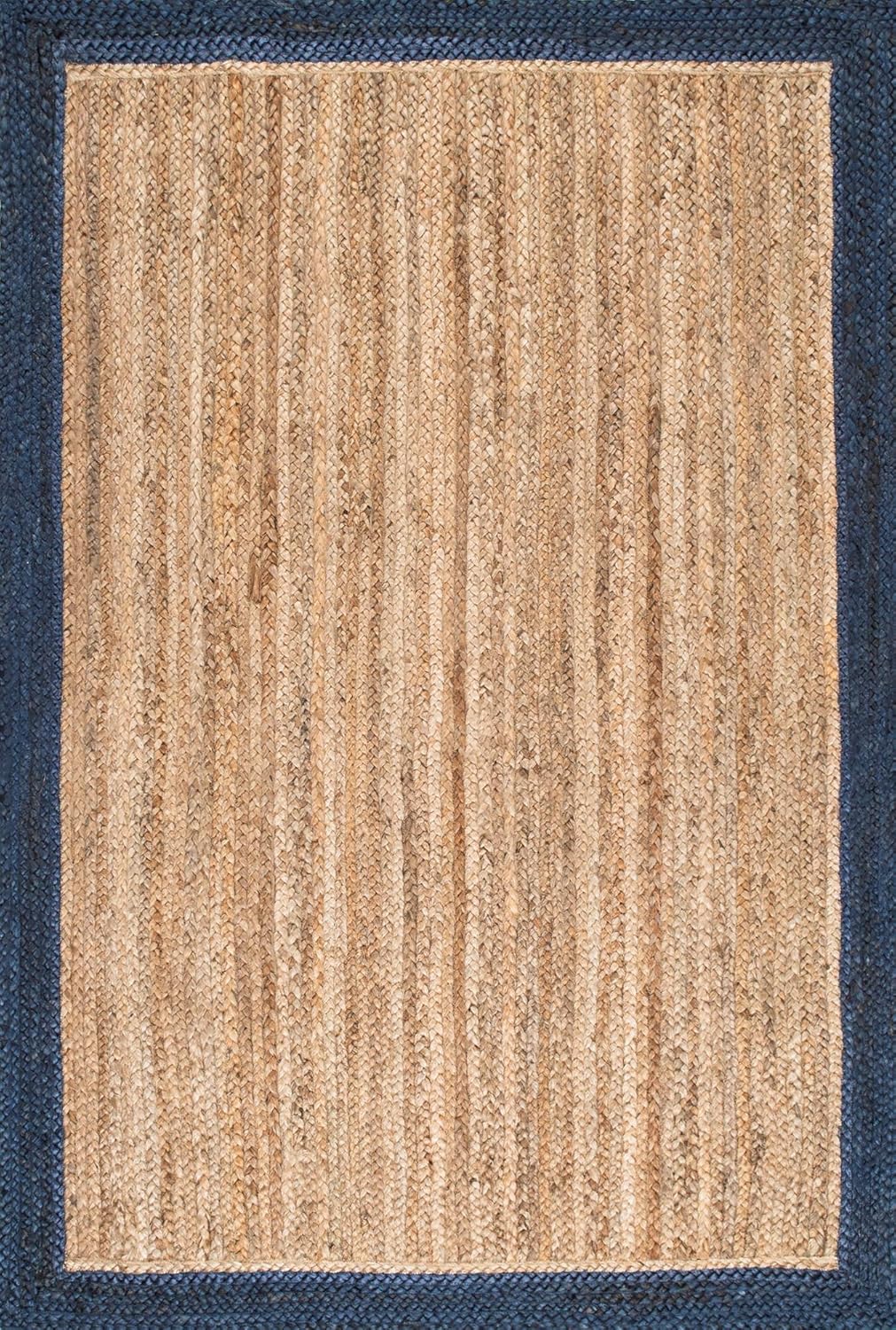 Beige with Blue Border Natural Jute Rugs