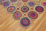 Geometric Beige & Multicolor Colorful Jute Chindi Cotton Area Rug