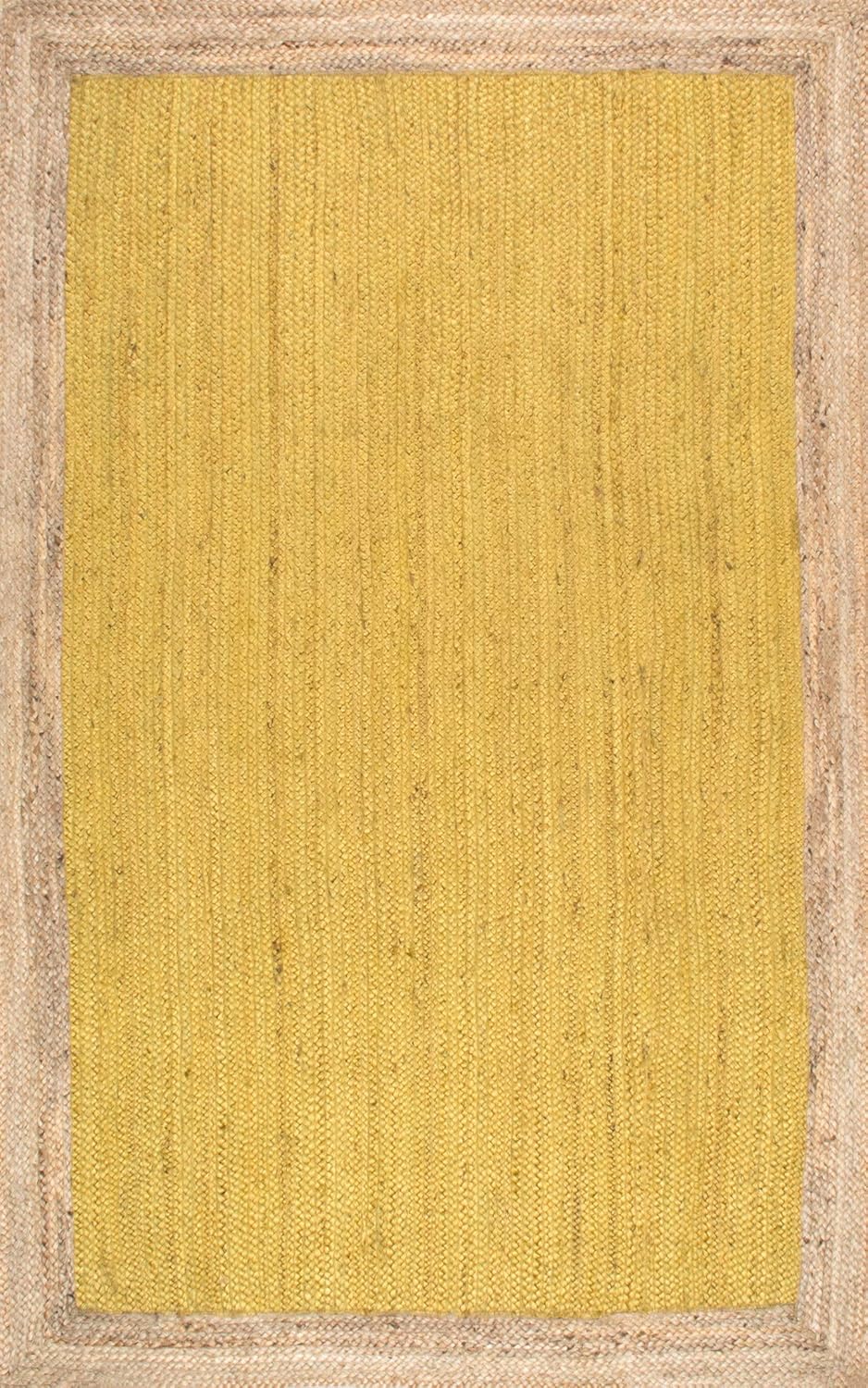 Natural Jute Area Rug – Yellow with Beige Border for Bright Home Decor