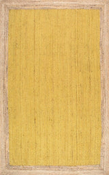 Natural Jute Area Rug – Yellow with Beige Border for Bright Home Decor