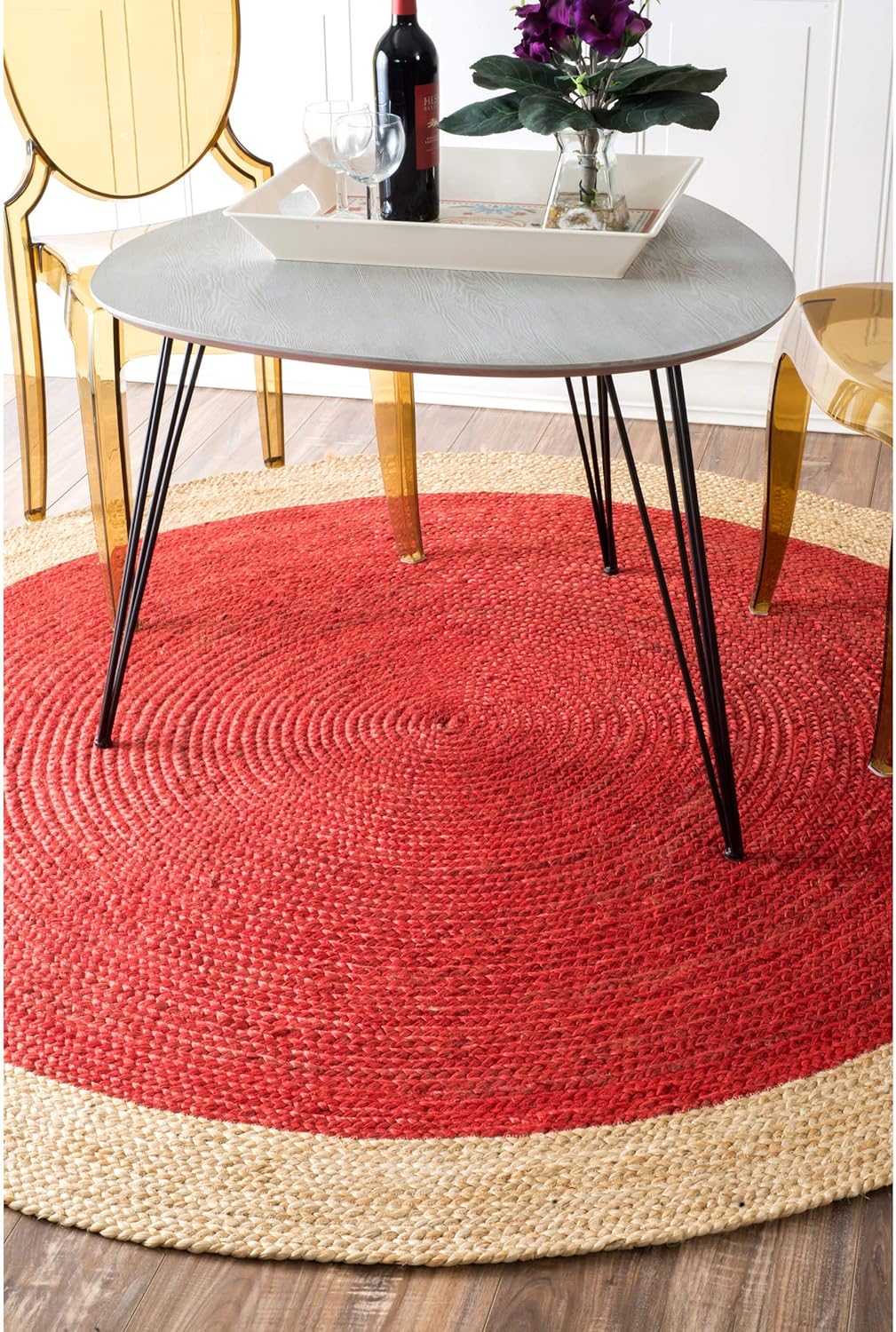 Red with Beige Border Natural Jute Rugs
