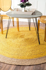 Natural Jute Area Rug – Yellow with Beige Border for Bright Home Decor