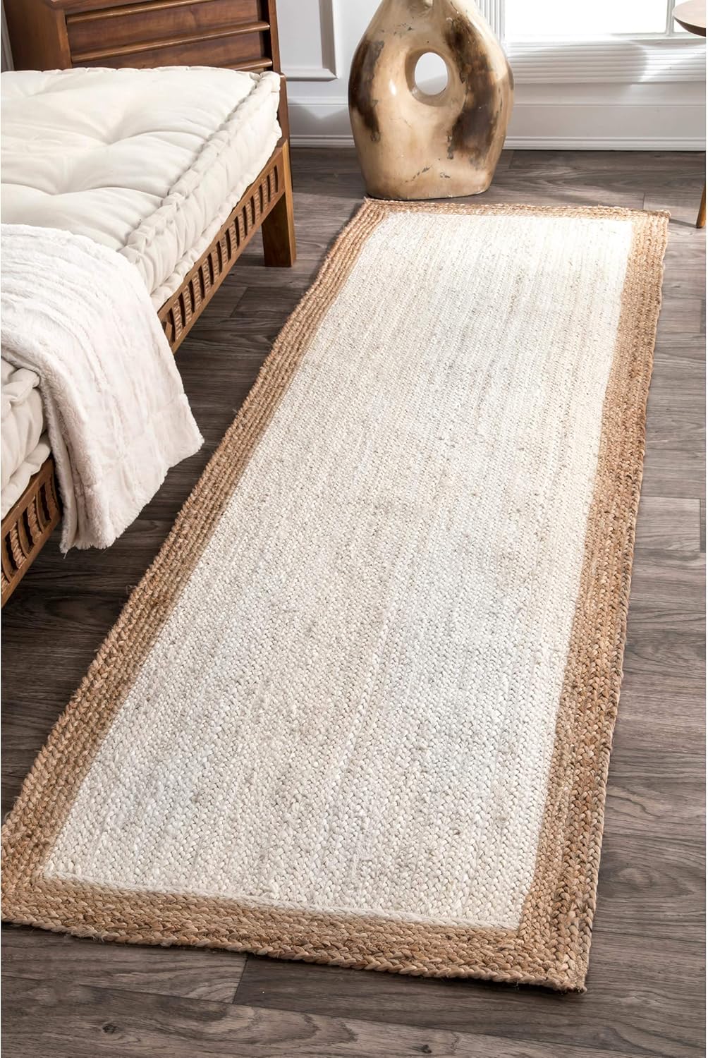 White with Beige Border Handmade Natural Fiber Rugs