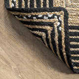 Braided Jute and Cotton Border Luxury Area Rugs, Beige-Black