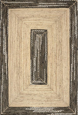 Braided Jute and Cotton Border Luxury Area Rugs, Beige-Black