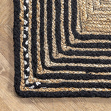 Braided Jute and Cotton Border Luxury Area Rugs, Beige-Black