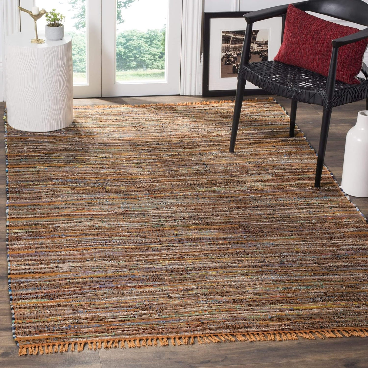 Handmade Boho Stripe Washable Gold/Multi Cotton Rugs For Living Room