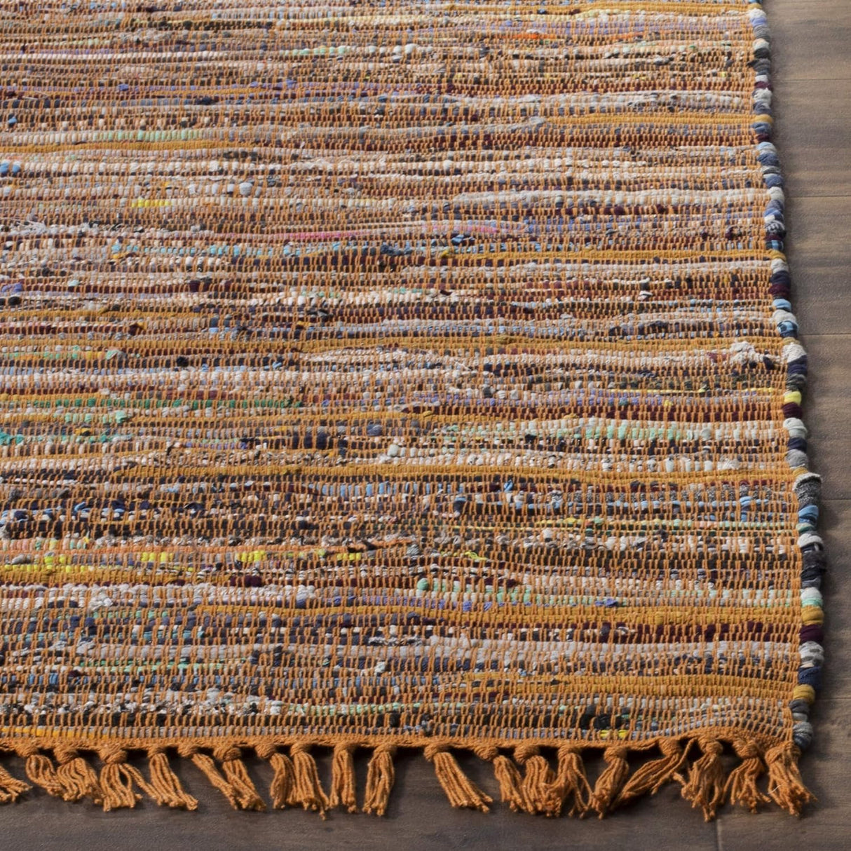 Handmade Boho Stripe Washable Gold/Multi Cotton Rugs For Living Room
