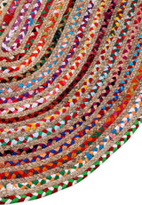 Indian Hand Braided Multicolor Jute Chindi Cotton Rug