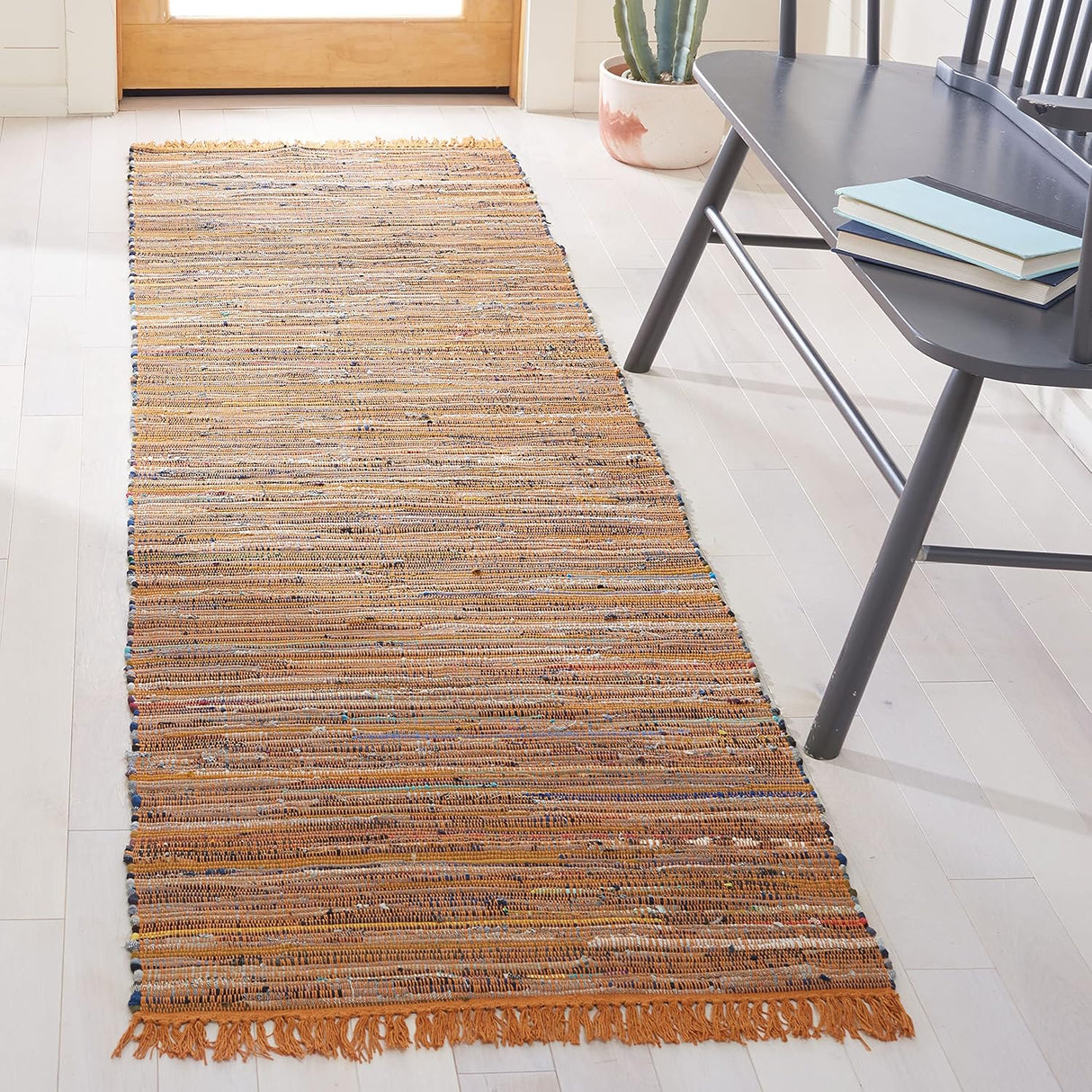 Handmade Boho Stripe Washable Gold/Multi Cotton Rugs For Living Room