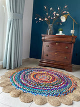 Jute and Chindi Floral Braided Rug – Natural Handwoven Area Mat