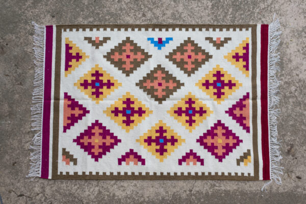 Boho Wool Cotton Kilim Rug Handmade Floor Rug