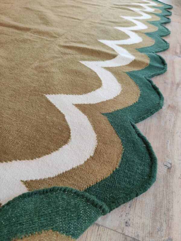 Handwoven Scalloped Wool Cotton  Rugs Home Decor Rug