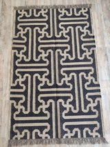 Boho Natural Wool Jute Kilim Dhurrie Rugs Black Natural Dyed Home Decor  Rug