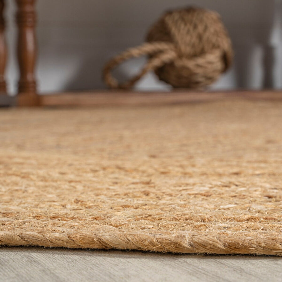 Handwoven Two-Tone Jute Round Rug – Boho Chic Hippy Area Rug