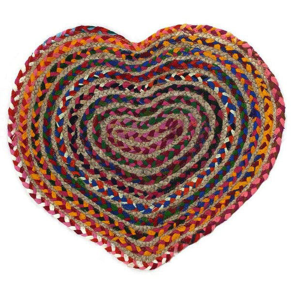 Jute & Cotton Heart Shape Doorstep Natural Golden Jute Indoor Area Rug