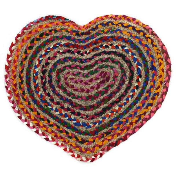 Jute & Cotton Heart Shape Doorstep Natural Golden Jute Indoor Area Rug