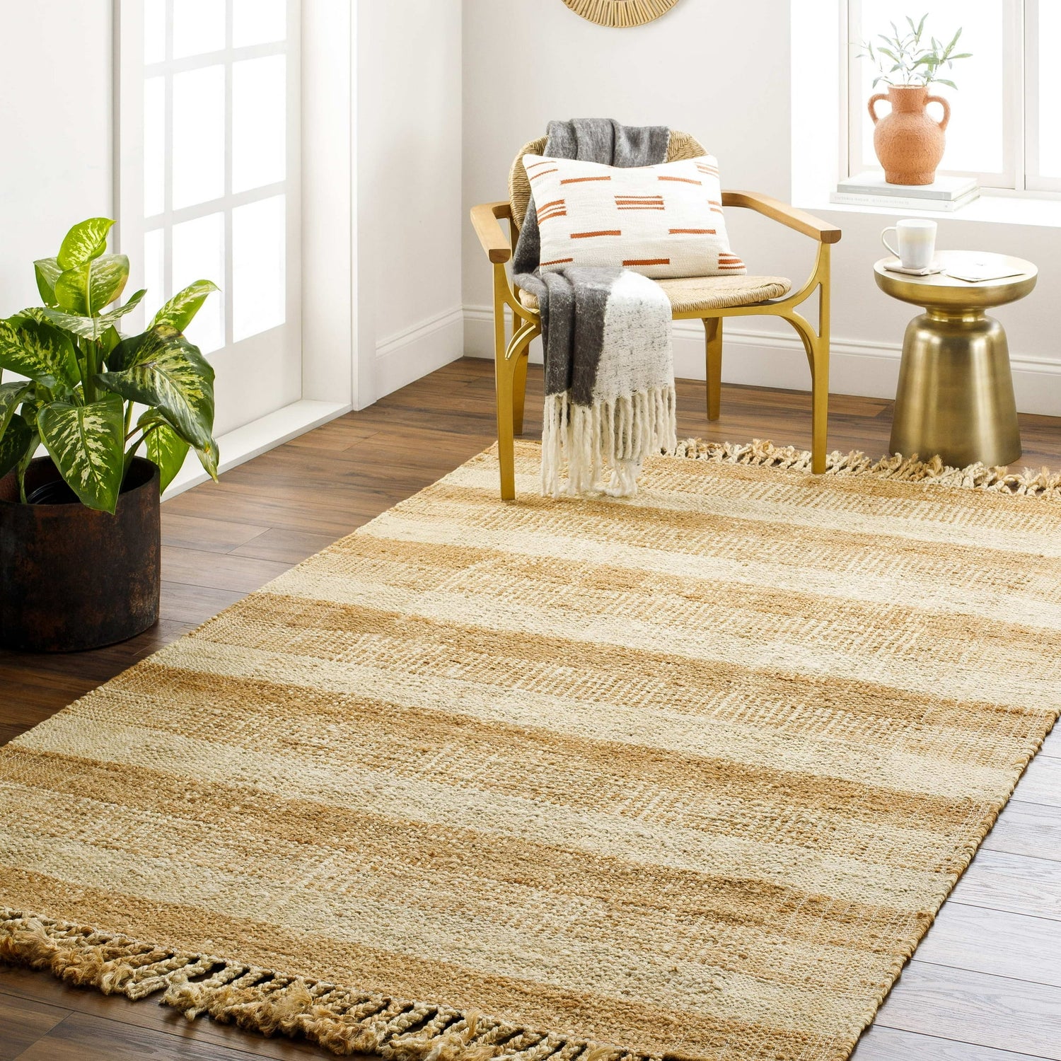 Natural Fiber Hemp Rug, Handwoven Hemp Jute