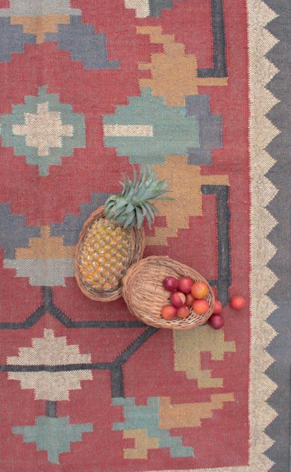 Turkish Kilim Rug – Handmade Red Rug for Living Room