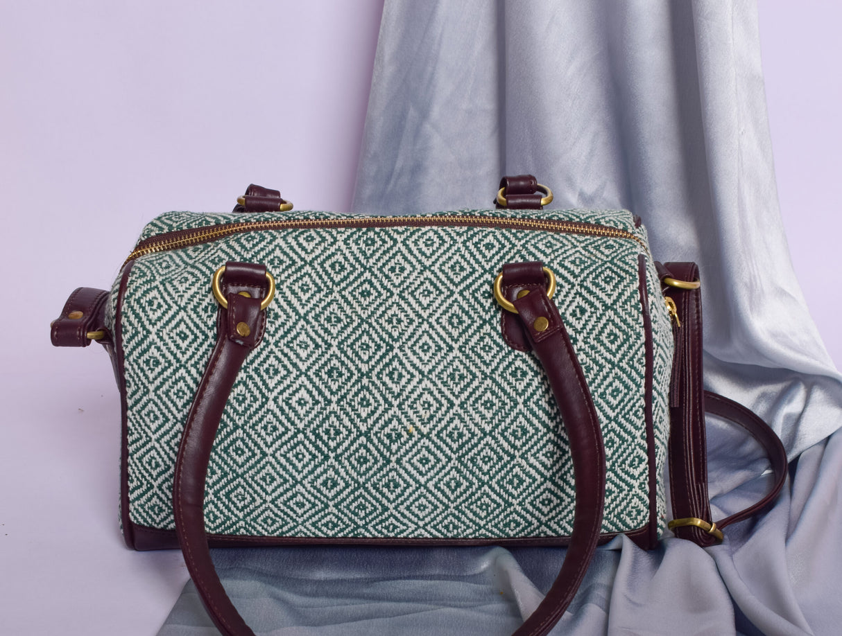 Diamond Pattern Dhurrie Duffle Bag,Eco-Friendly Boho Bags