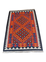Colorful Cotton Wool  Kilim Rugs Checkered Design Sofa Decor Rug