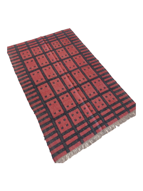 Wool Kilim Rug Indian Handmade Black And Rust Accent Area Rug