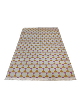 Natural Jute Kilim Dhurrie Rugs,Yellow And White Hand-Woven Designer Cotton Wool Rug