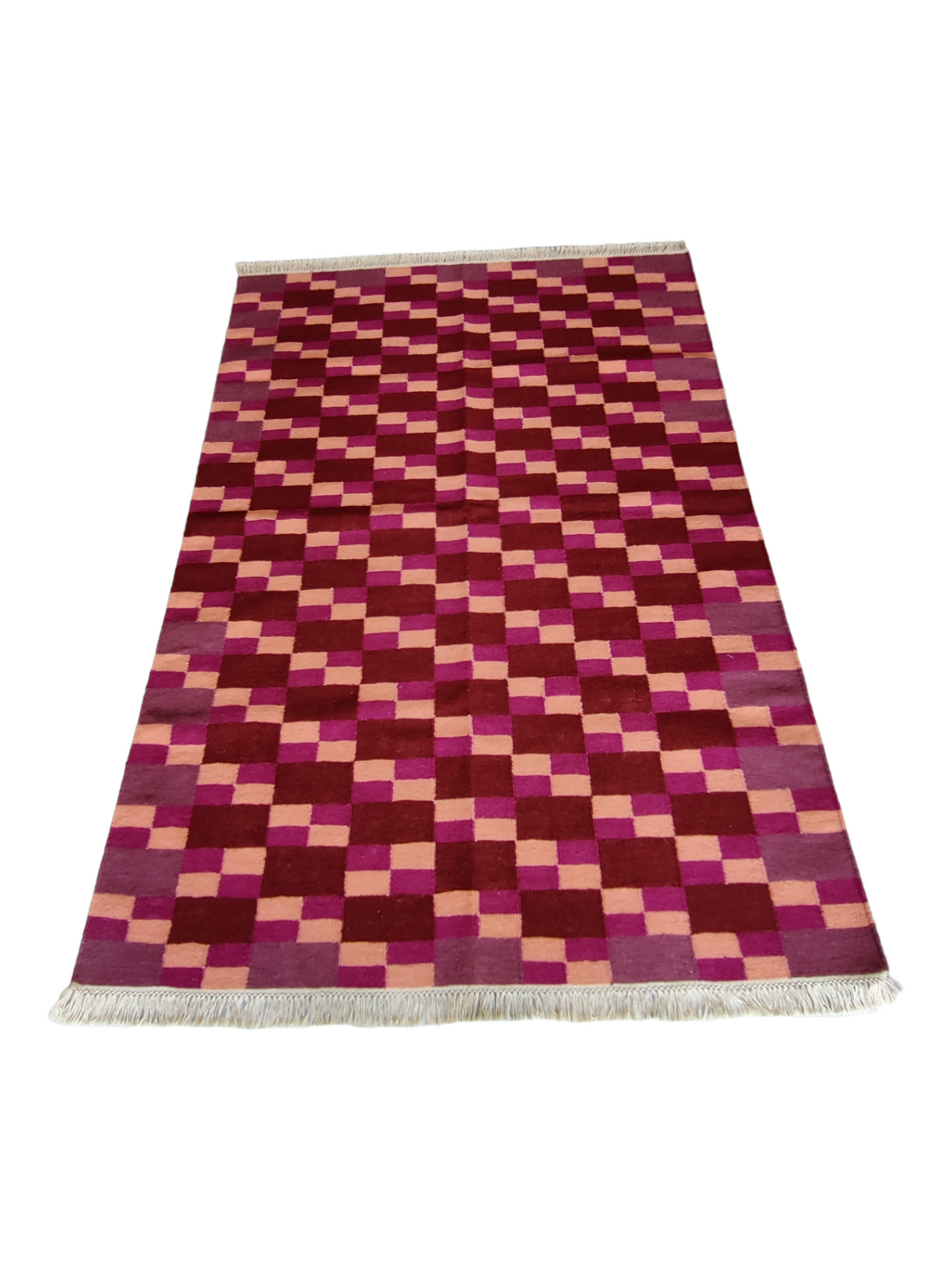 Handmade Purple Rust Color Woven Kitchen  Natural Wool Kilim Dhurrie Rugs