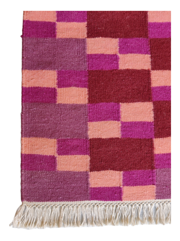 Handmade Purple Rust Color Woven Kitchen  Natural Wool Kilim Dhurrie Rugs