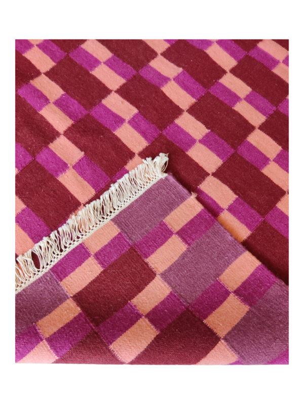 Handmade Purple Rust Color Woven Kitchen  Natural Wool Kilim Dhurrie Rugs