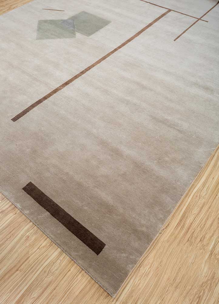 Marine Green And Soft Beige Hand Knotted Bamboo Silk Wool Rug