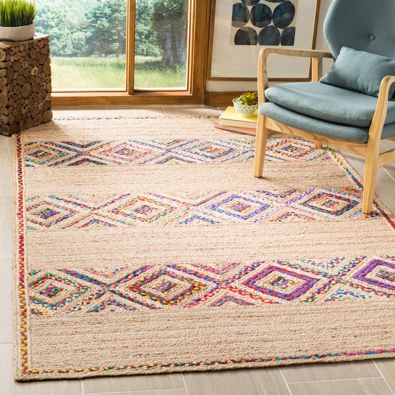 Beige/ Multicolor Handmade Natural Fiber Boho Jute Rug